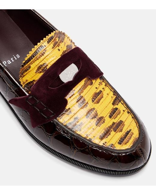 Christian Louboutin Brown Penny Croc-Effect Leather Penny Loafers