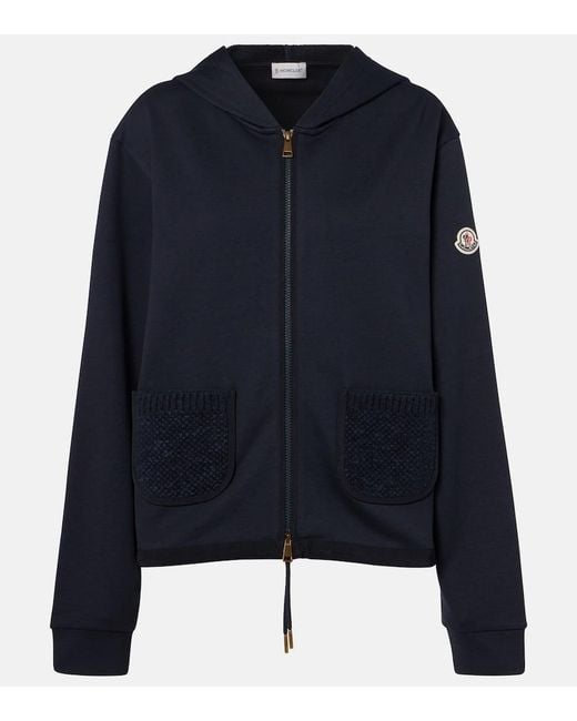 Moncler Blue Cotton-Blend Zip-Up Hoodie