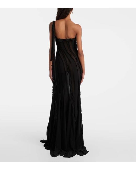 Blumarine Black Draped One-Shoulder Gown