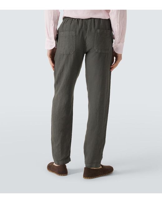 Fedeli Gray Linen Straight Pants for men