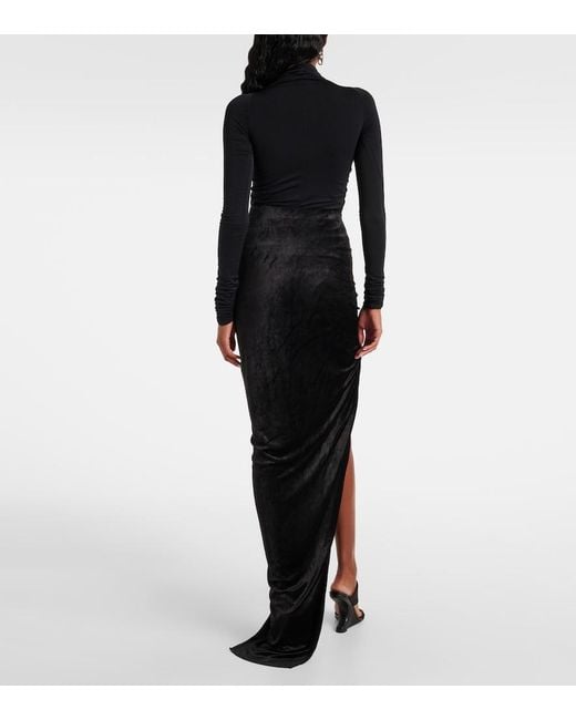 Rick Owens Black Lilies Twist Edfu Velvet Maxi Skirt