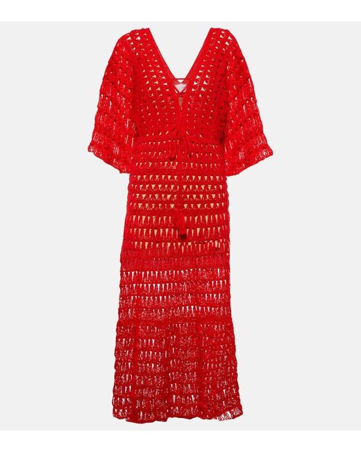 Abito lungo Marissa in crochet di cotone di Anna Kosturova in Red