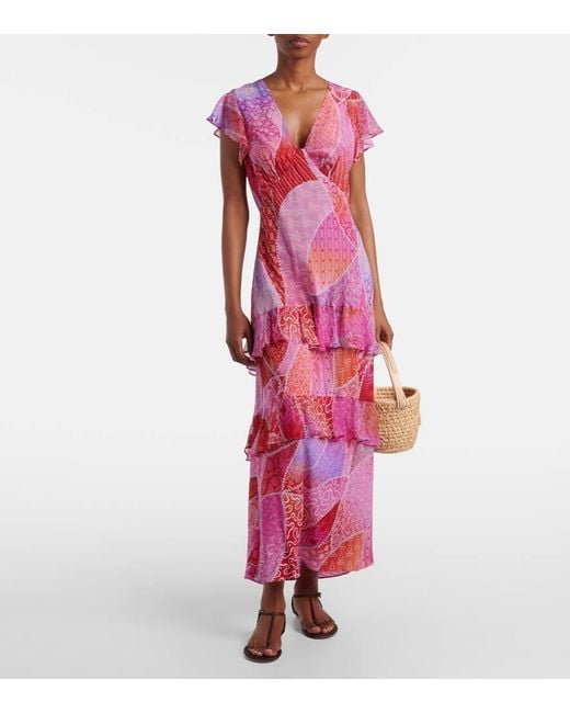 Vestido Largo Meena De Seda Estampado Rixo de color Pink