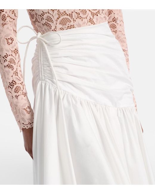 Self-Portrait White Asymmetric Cotton Poplin Midi Skirt