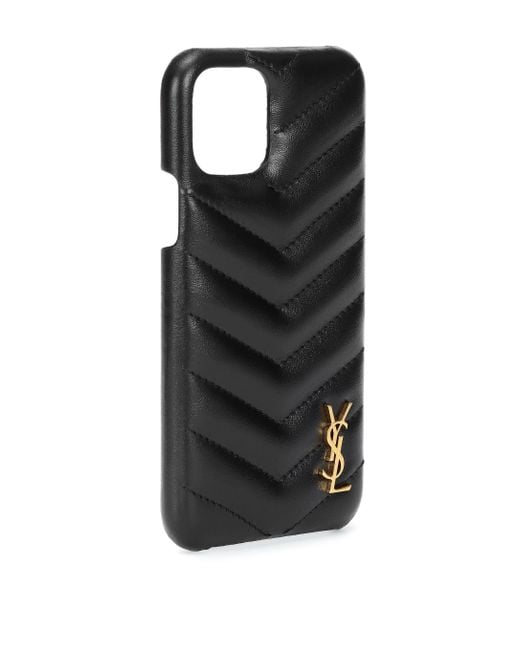 Coque pour iPhone 11 Pro en cuir Saint Laurent en coloris Black