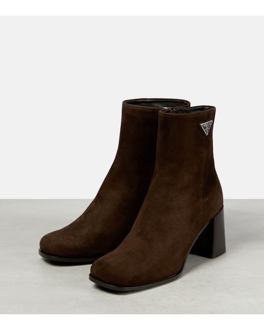 Prada Brown Ankle Boots Aus Veloursleder