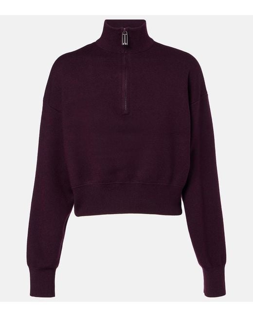 Victoria Beckham Purple Wool-Blend Half-Zip Sweater