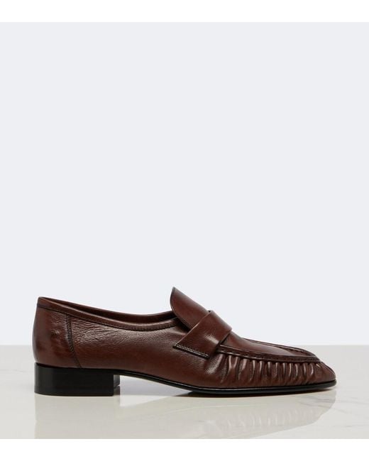 The Row Brown Soft Ruched Leather Loafers