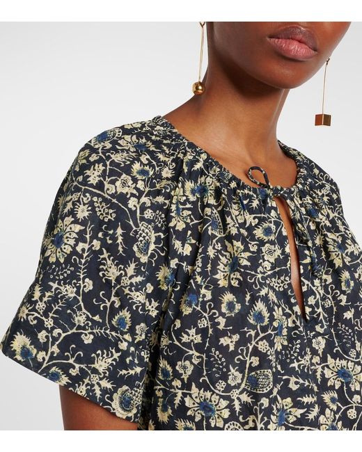 Ulla Johnson Gray Sena Printed Cotton-Blend Top