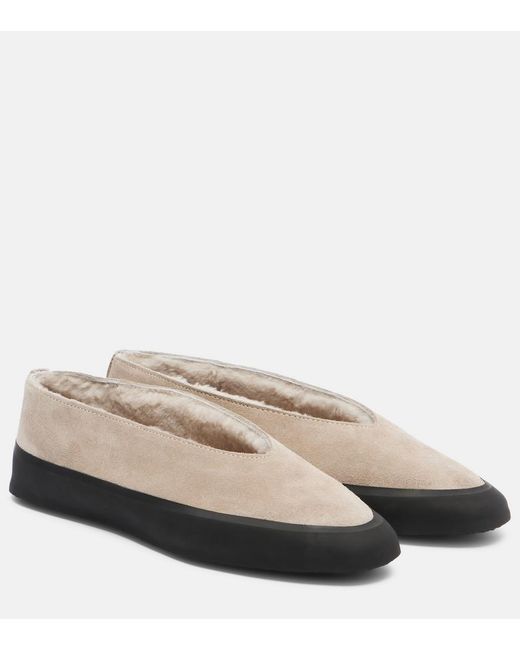 Le Monde Beryl Natural Apres Ski Shearling-Lined Suede Flats