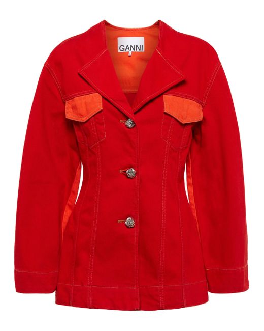 Ganni Red Overdyed Denim Jacket