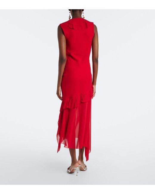 De La Vali Red Baila Floral Georgette Midi Dress