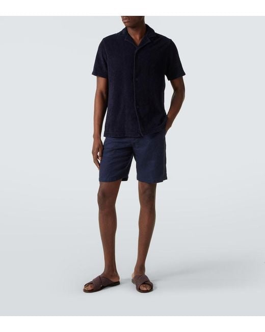 Orlebar Brown Blue Norwich Slim-Fit Linen Shorts for men