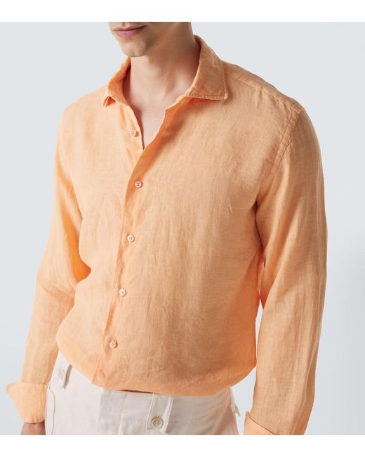 Fedeli Orange Linen Shirt for men