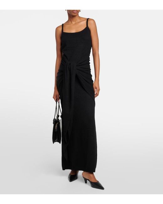 Totême Black Scarf-Detail Cashmere Maxi Dress