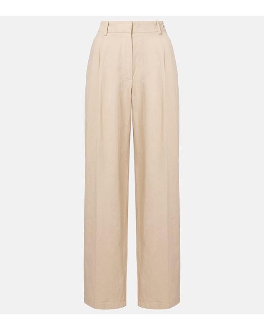 The Row Natural Lilas Cotton And Linen Wide-Leg Pants