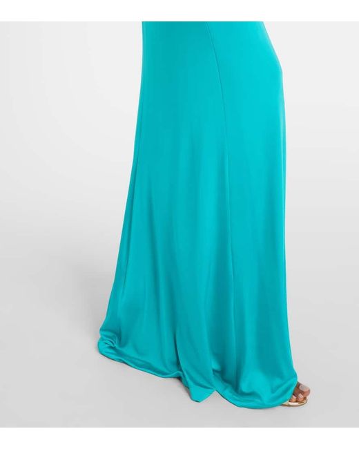 Carolina Herrera Blue Halterneck Ruched Jersey Gown
