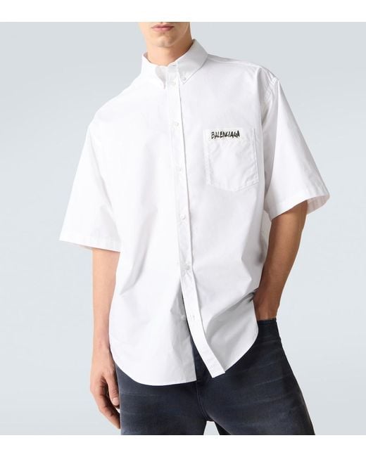 Balenciaga White Masking Tape Cotton Poplin Shirt for men