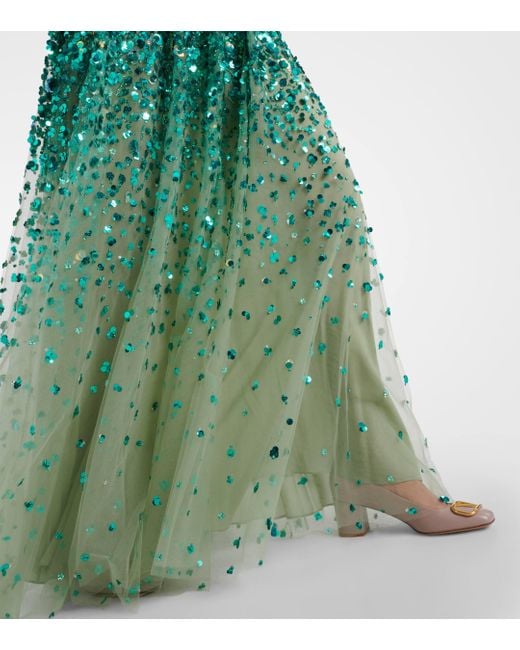 Valentino Green Embellished Tulle Gown