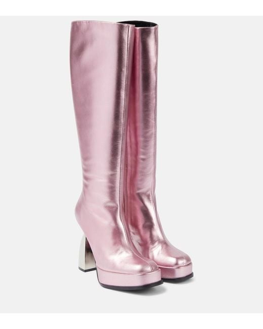 NODALETO Pink Angel Metallic Leather Knee-High Boots