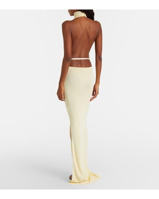 AYA MUSE White Draped Jersey Gown