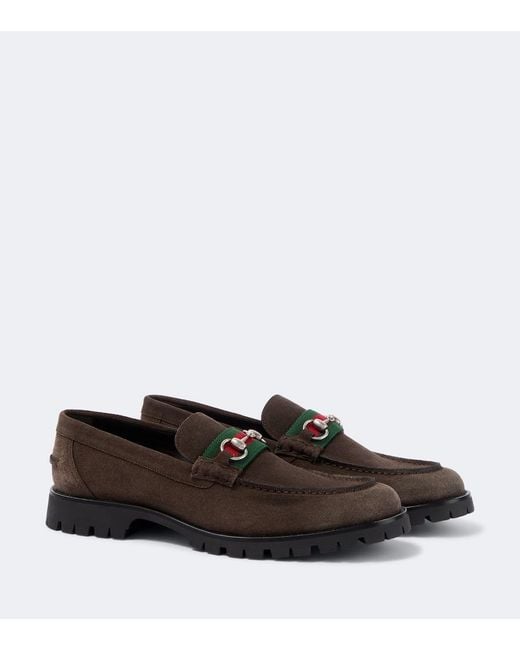 Gucci Brown Horsebit Suede Loafers for men