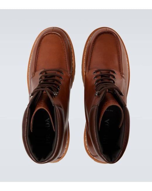 Prada Schnuerstiefel Aus Leder in Brown für Herren