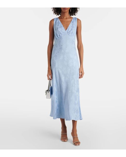 Rixo Blue Sandrine Floral Jacquard Midi Dress