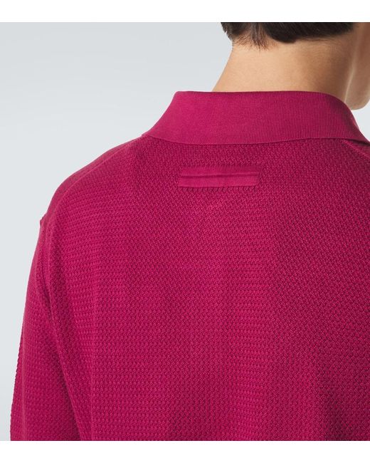 Zegna Red Knitted Cotton Polo Shirt for men