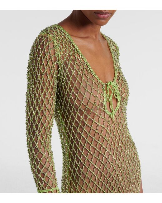 Self-Portrait Yellow Beaded Fishnet Maxi Dress