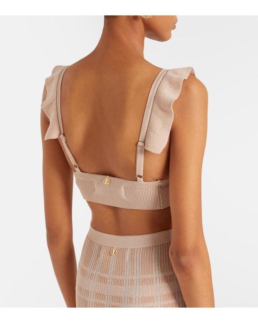 Bananhot Natural Petra Checked Ribbed-Knit Bra Top