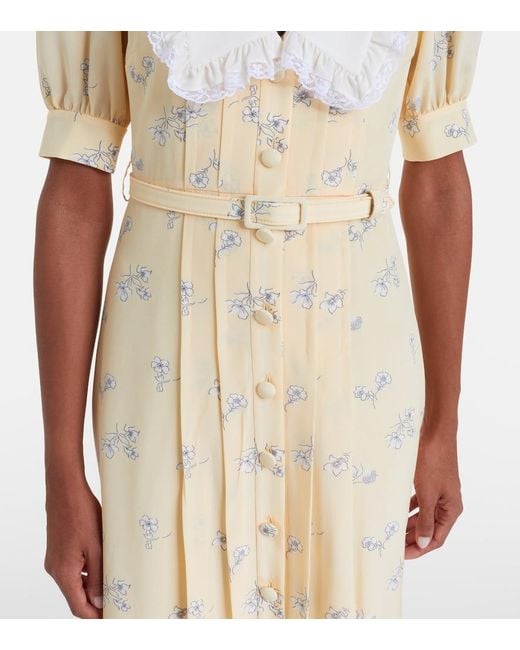 Alessandra Rich Metallic Lace-Trimmed Floral Silk Shirt Dress