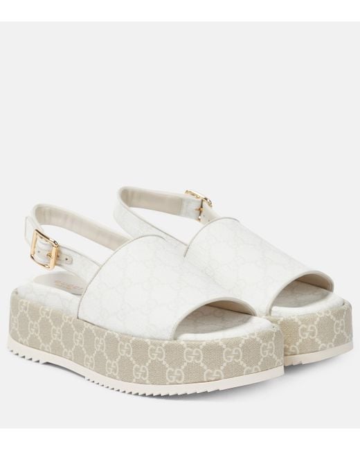 Gucci White GG Canvas Platform Sandals