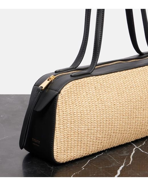 Khaite Natural Simona Leather-Trimmed Raffia Shoulder Bag