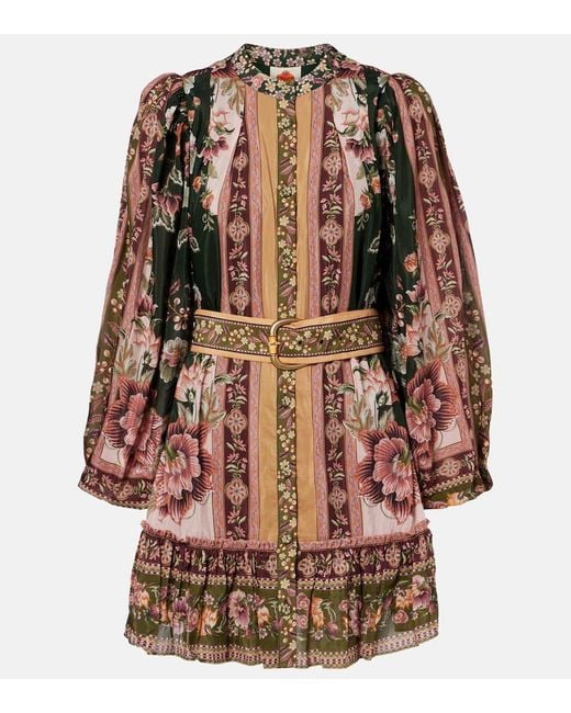Vestido Corto En Mezcla De Algodon Floral Farm Rio de color Brown