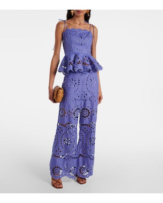Zimmermann Purple Floral Pattern Bell-Bottoms