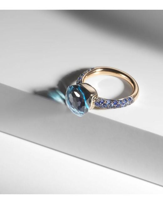 Pomellato Blue Nudo 18Kt Rose And Ring With Topaz