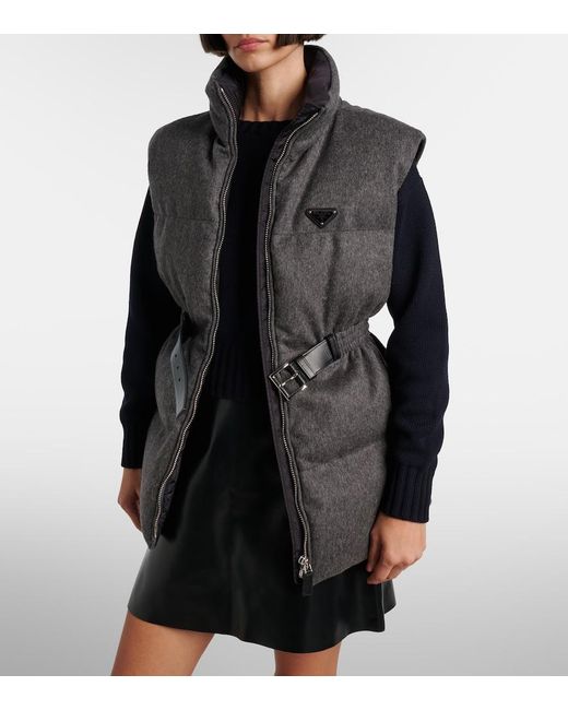 Prada Black Belted Virgin Wool Down Vest