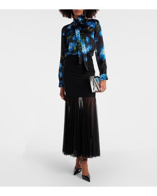 Dolce & Gabbana Blue Bedruckte Bluse aus Seide