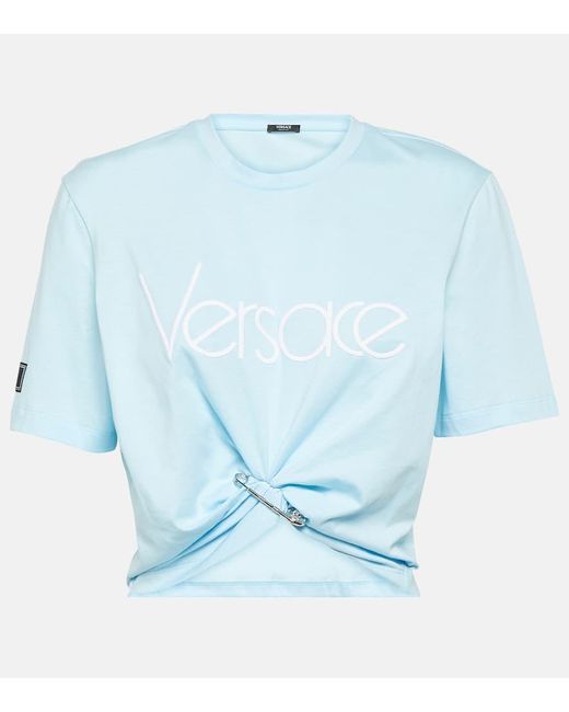 Versace Blue Cropped-Top 1978 Re-Edition aus Baumwolle