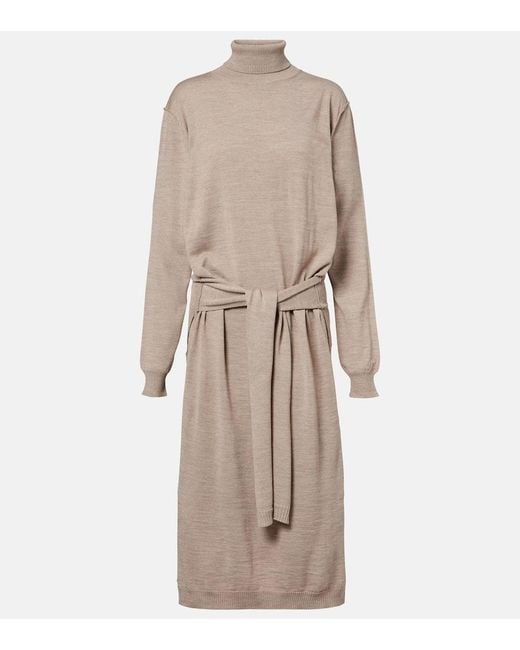Lemaire Natural Turtleneck Wool-Blend Midi Dress