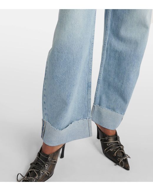 FRAME Blue High-rise Barrel-leg Jeans