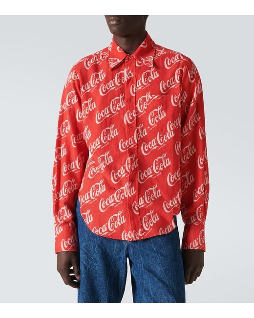 X Coca-Cola® camisa de algodon y lino ERL de hombre de color Red