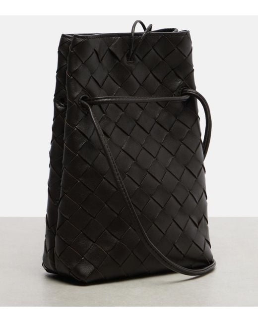 Bottega Veneta Black Andiamo Intrecciato Leather Phone Pouch