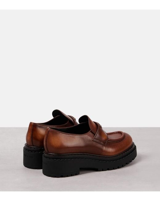 Prada Brown Logo Leather Platform Loafers