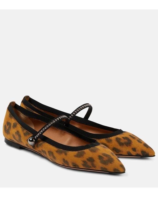 Aquazzura Brown Romy Leopard-Print Suede Ballet Flats