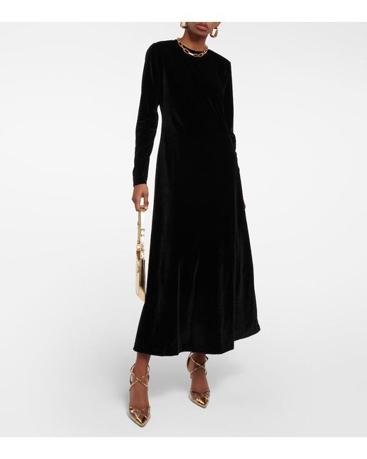 Polo Ralph Lauren Black Slim-fit Stretch-velvet Maxi Dress