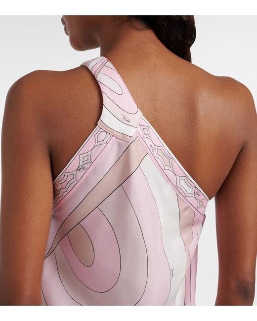 Emilio Pucci Pink Iride Asymmetric Silk Twill Midi Dress