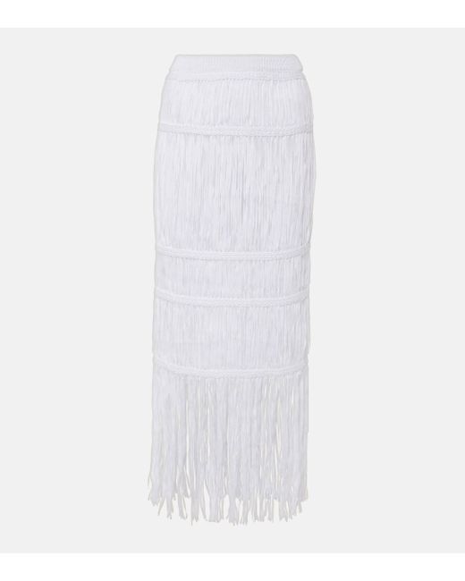 Jonathan Simkhai White Yarra Fringed Cotton Midi Skirt