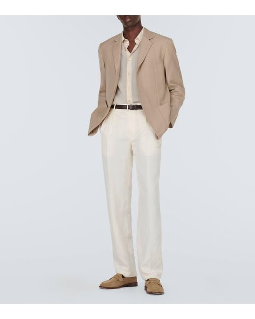 Pantalon droit en soie et lin Ralph Lauren Purple Label pour homme en coloris White